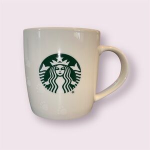 Starbucks White Frosted Paw Prints Coffee / Tea Mug 12oz Bone China Retired NWOT